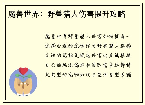 魔兽世界：野兽猎人伤害提升攻略