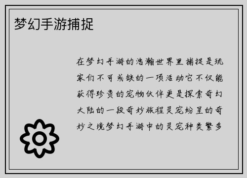 梦幻手游捕捉